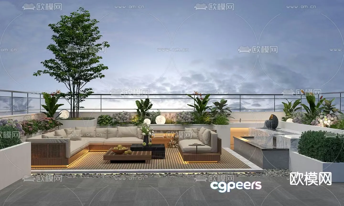 balcony terrace roof garden 3d model