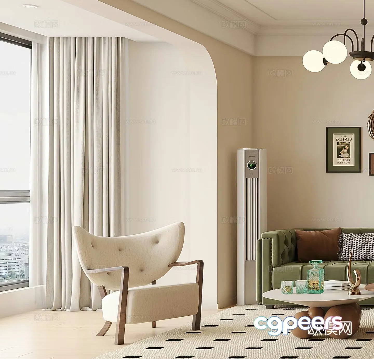 Medium style leisure chair retro leisure chair cream style leisure chair side table corner table single chair 3d model