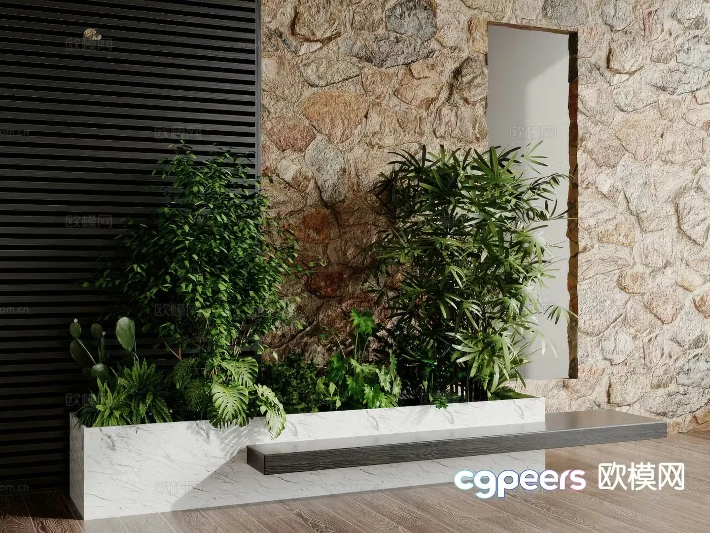 Green plant pile Landscape green plants Tree pool chair Flower tank 3D model