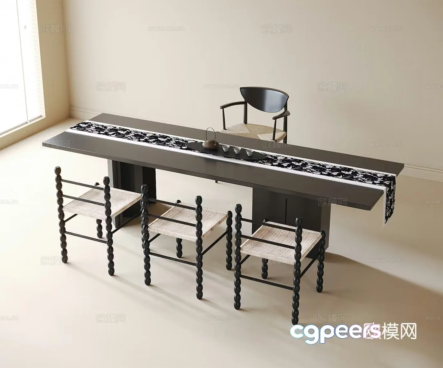 French tea table and chair single chair tea chair dining chair 3d model