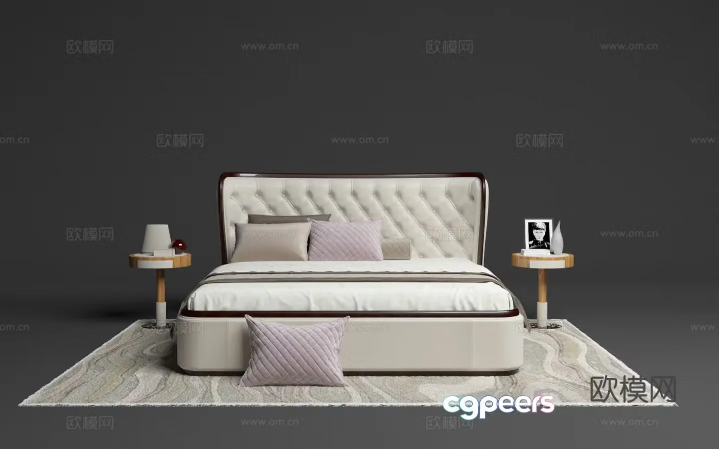 Simple European modern double bed soft bed 3D model