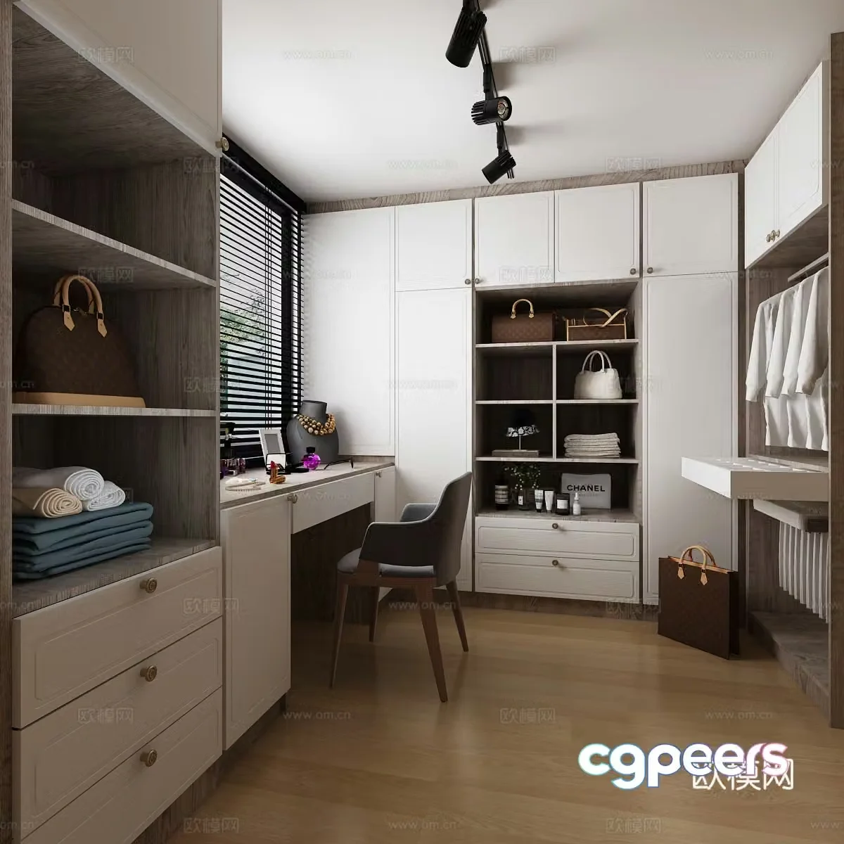 Modern cloakroom Wardrobe Dressing table Chair Cabinet door 3d model