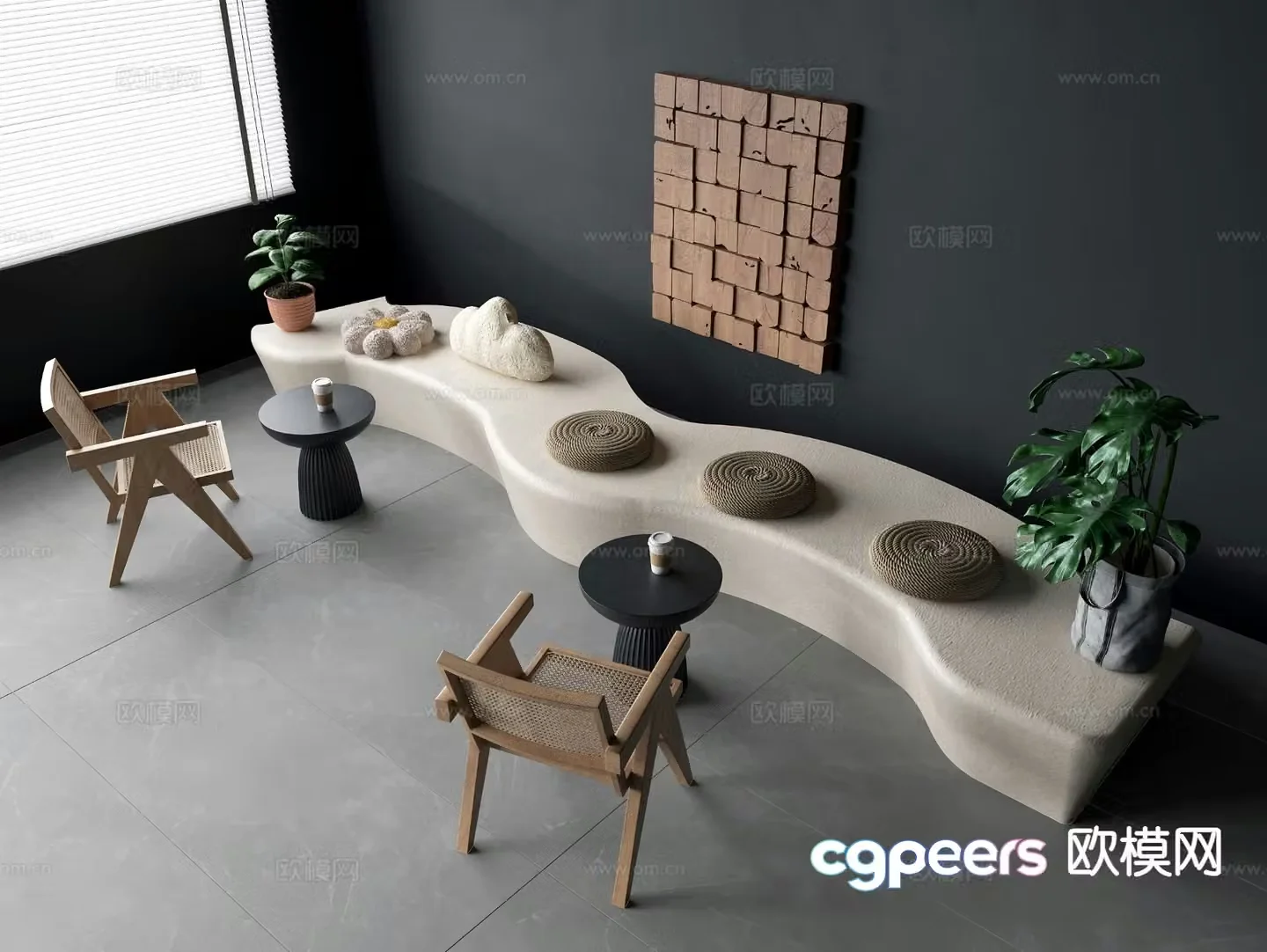 Card seat sofa coffee table leisure table and chair 3d model