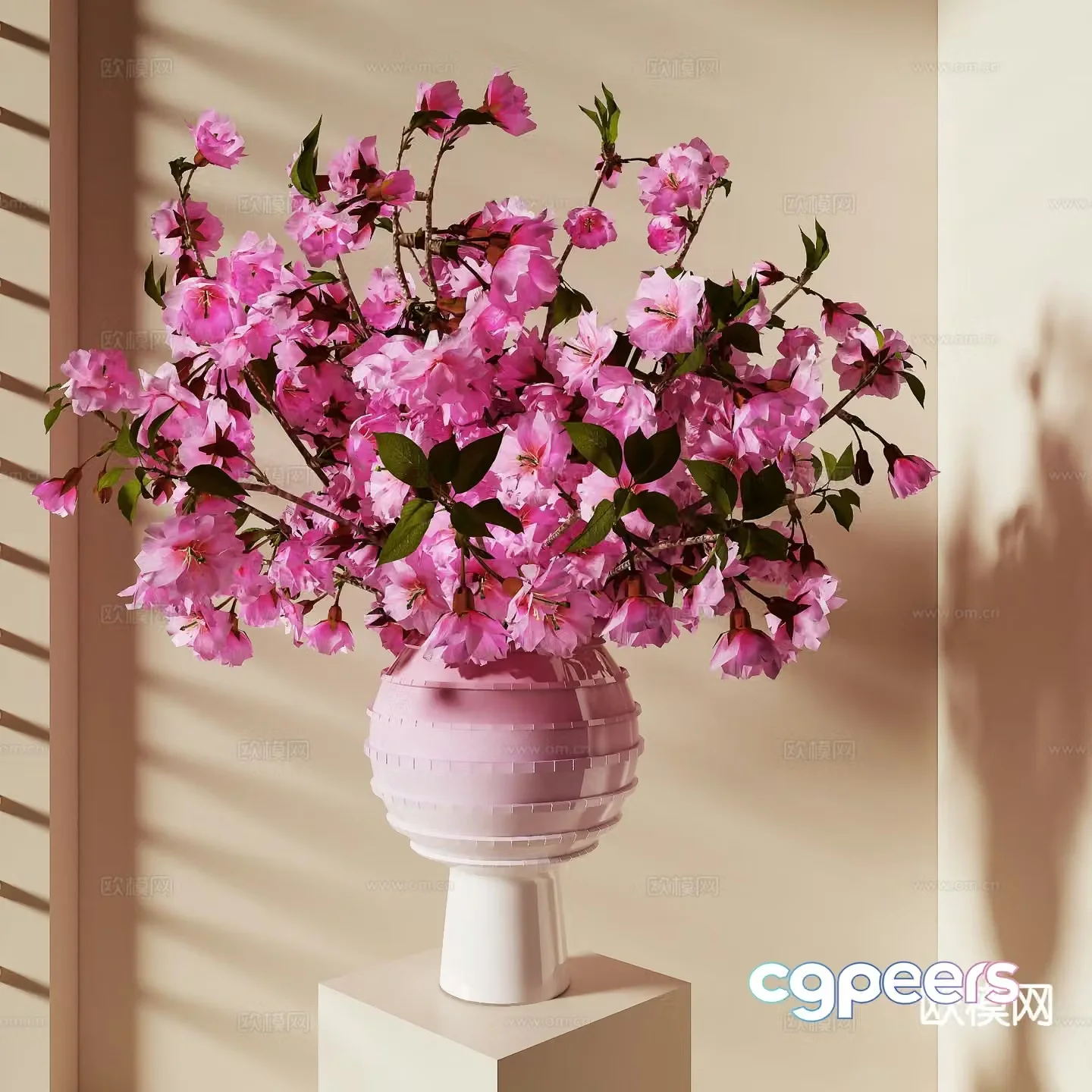 modern vase floral arrangement flower arrangement cherry blossom 3d model