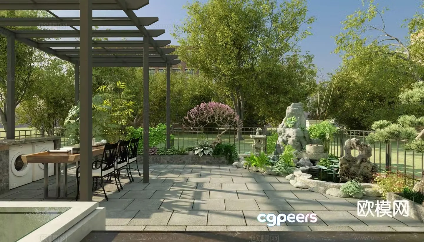 Modern outdoor balcony garden landscape 3d model