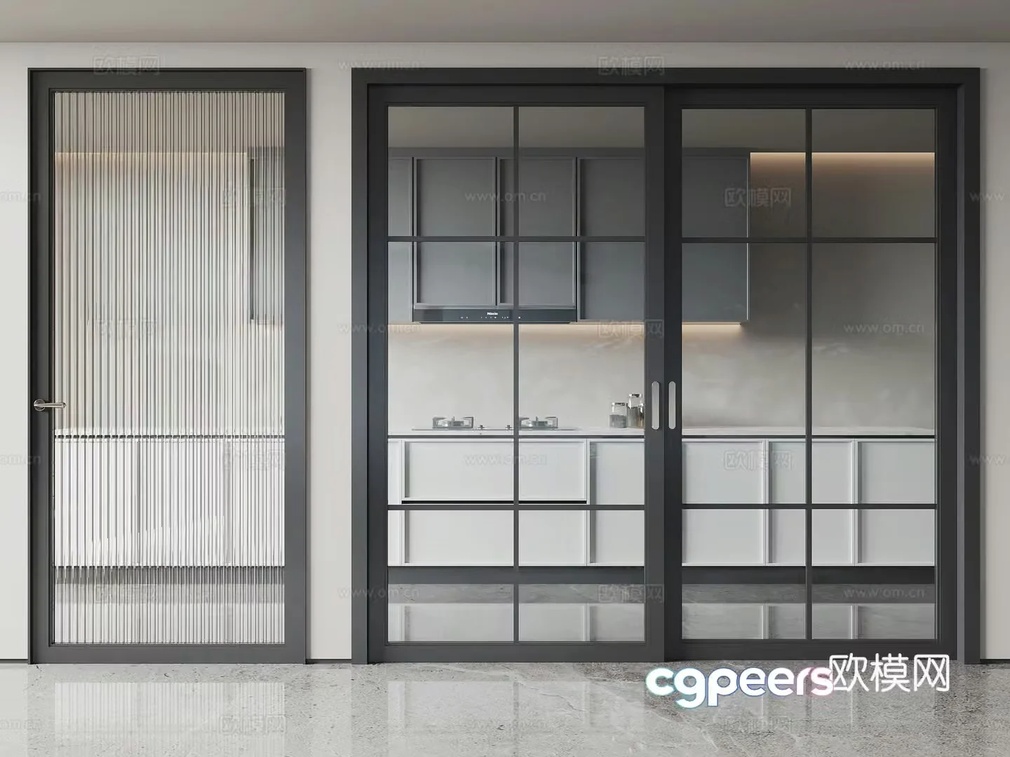 Modern kitchen door Changhong glass door Swing single door Sliding double door 3D model