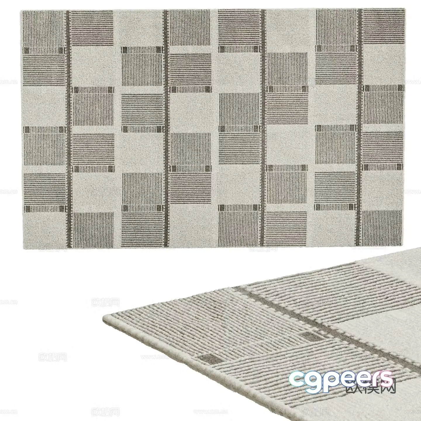 Modern Nordic carpet Black and white carpet Plush carpet Striped carpet Plaid carpet Living room 3d model