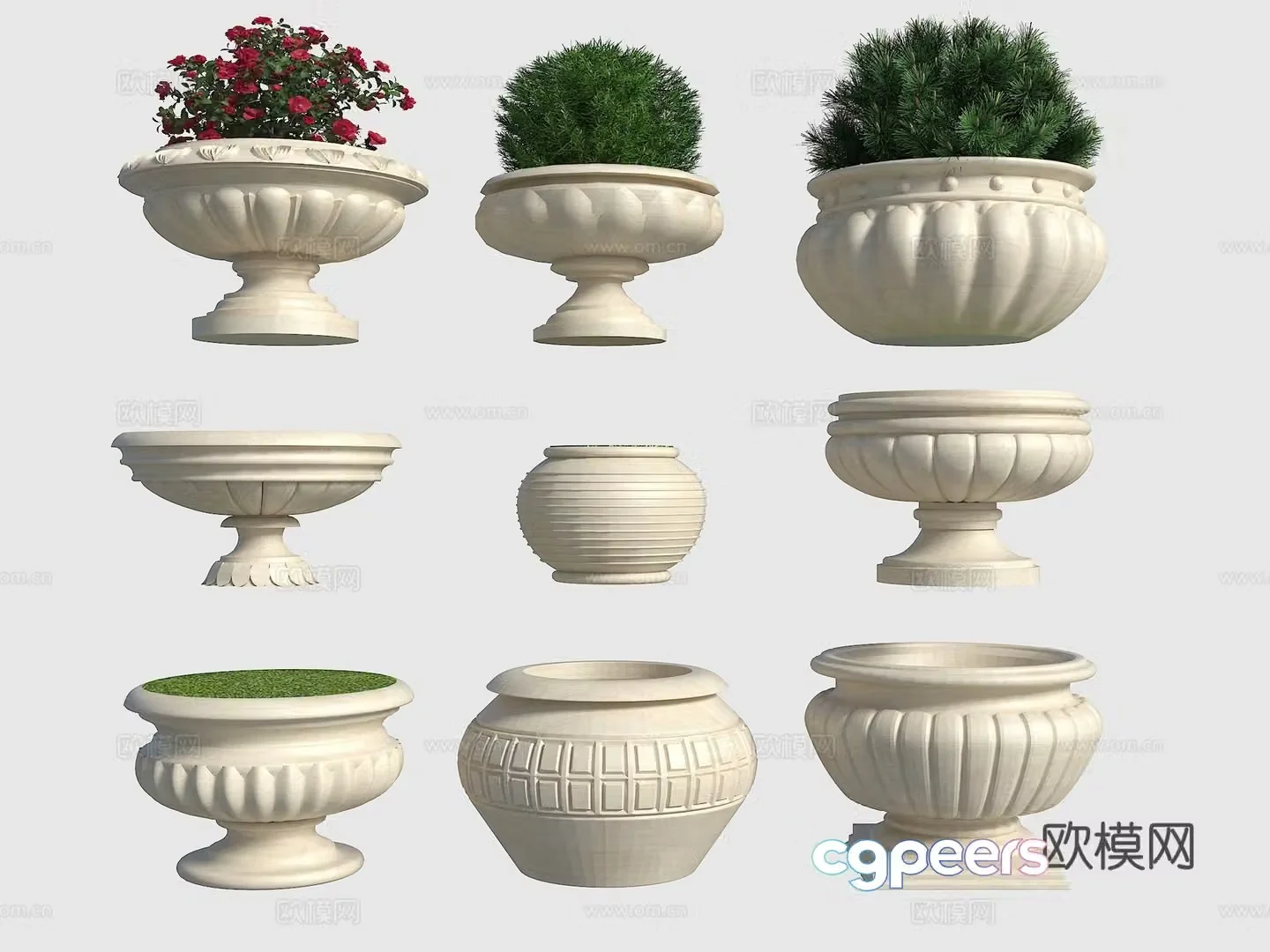 Modern European -style flower ball Flower bed Modern flower pot potted plants with flower box green planting potted plant 3D model