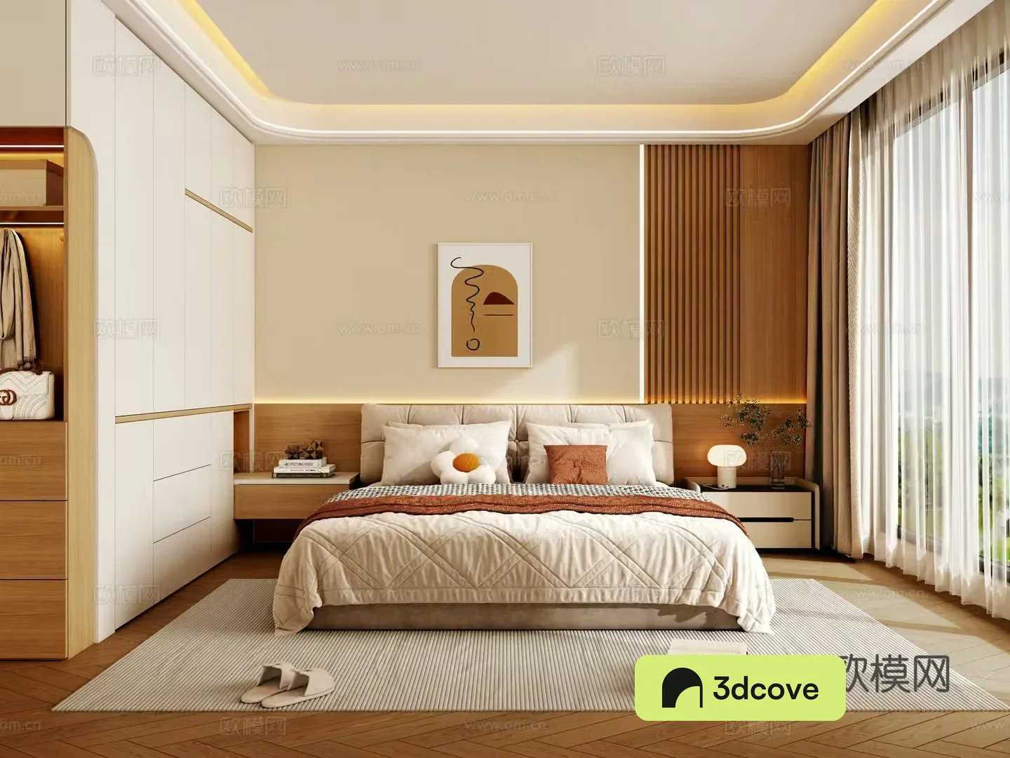 Modern log style bedroom double bed log wardrobe