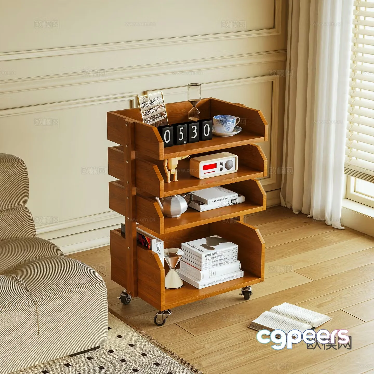 Log wind side table mobile cabinet 3D model