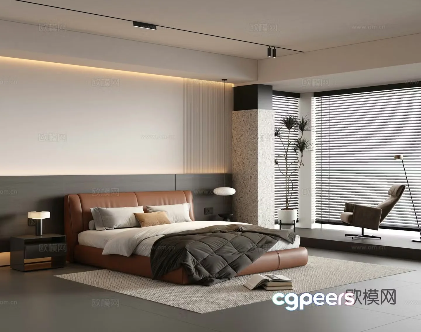 Italian minimalist bedroom bay window bedroom master light 3D model