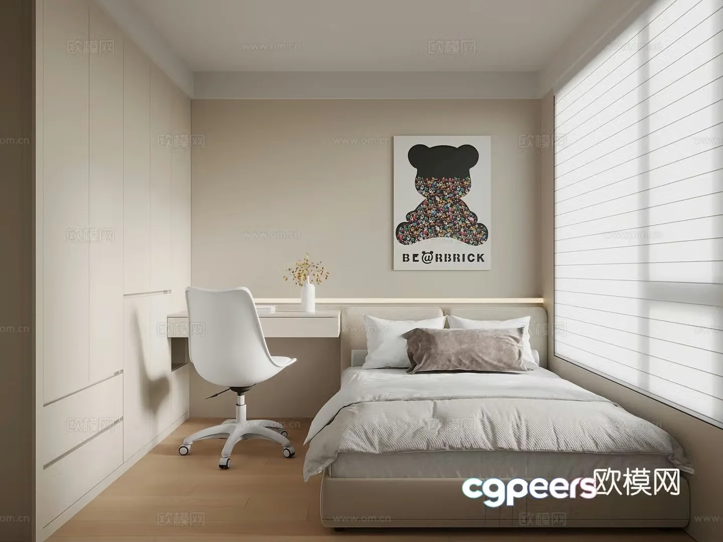 Children’s room Modern children’s room Single bed Wardrobe Writing desk 3D model