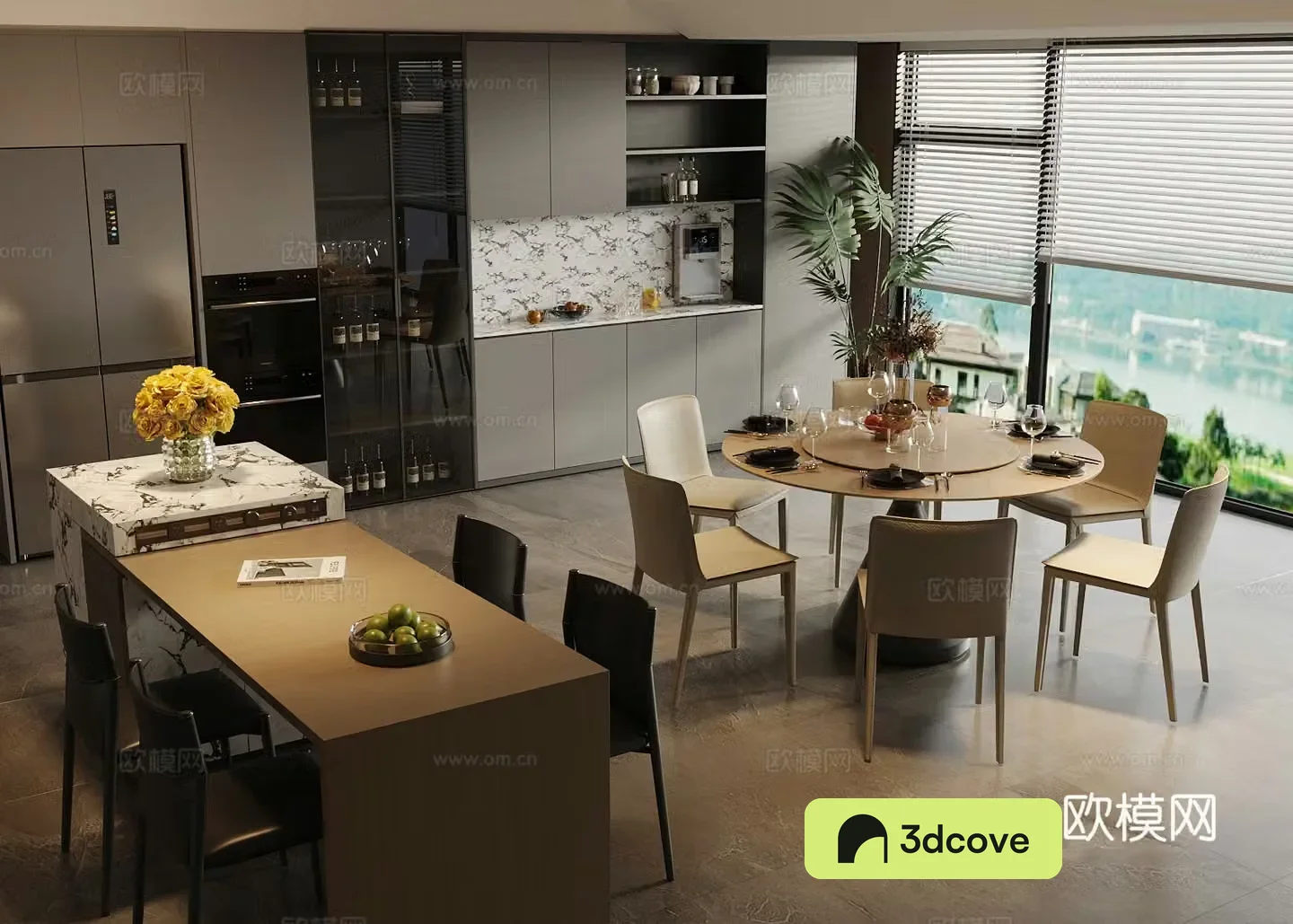 Modern Italian home restaurant Light luxury Italian restaurant Round table restaurant Island restaurant Black white and gray
