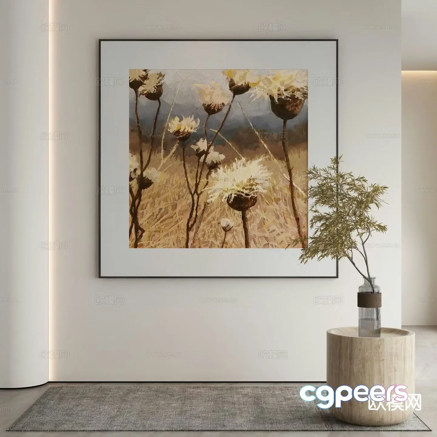 Wabi-sabi art painting plant painting decorative painting 3D model