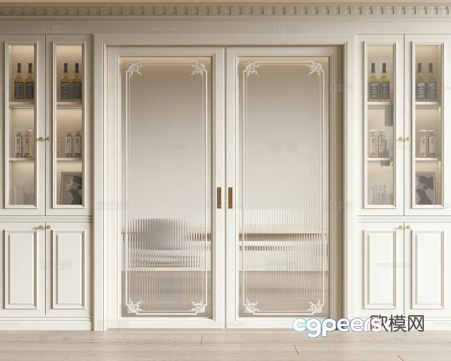 French sliding door 3D model