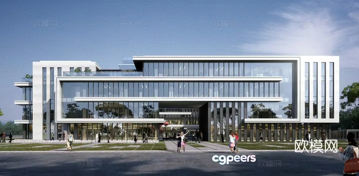 Multi-story office building exterior 3d model