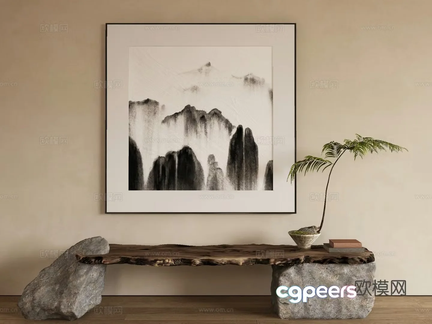 New Chinese style ink painting decorative painting 3D model