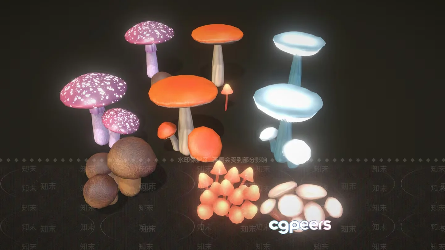 Mushrooms With Colorful Caps 3D Model – 573 – VRAY Render