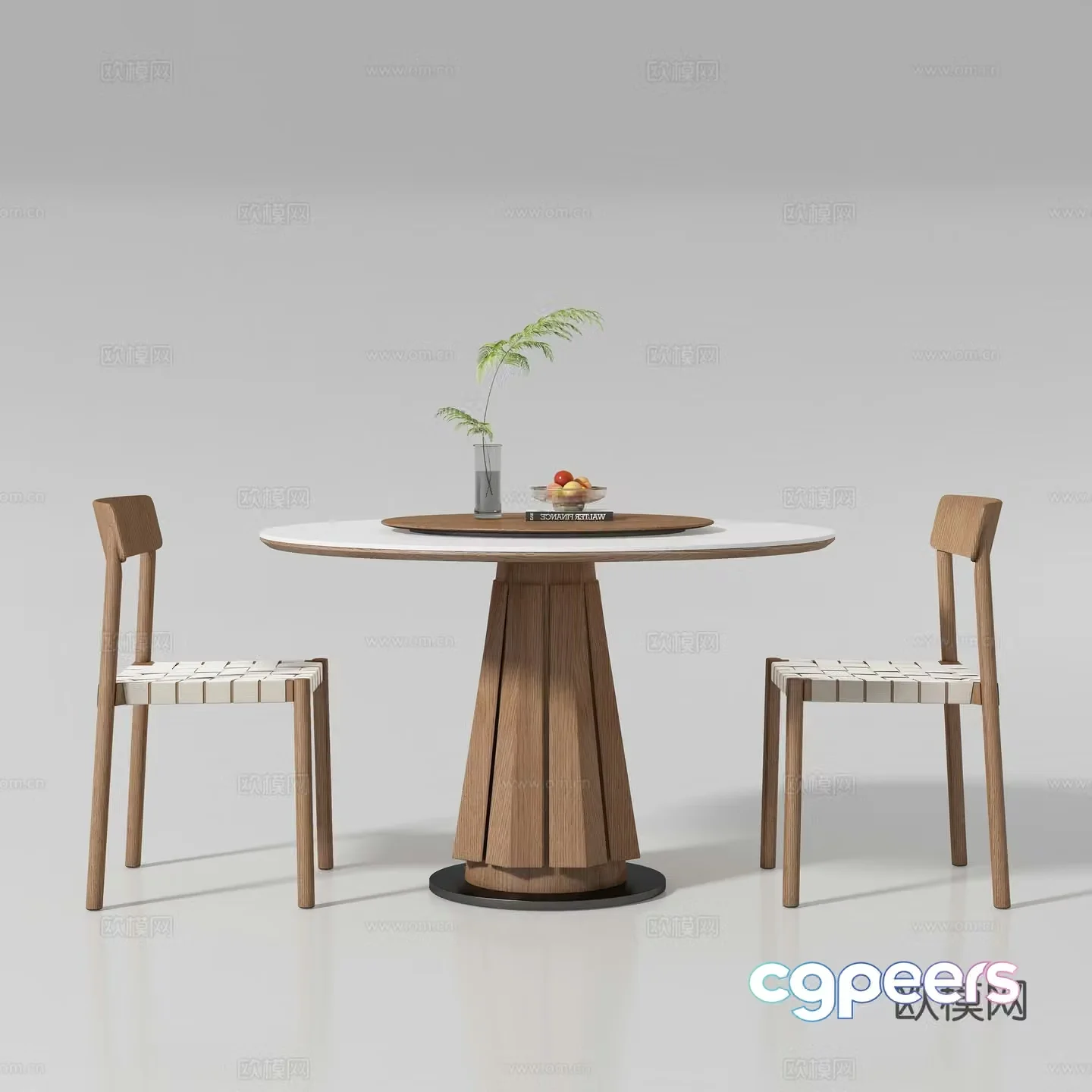 Medium style round dining table and chair 3D model