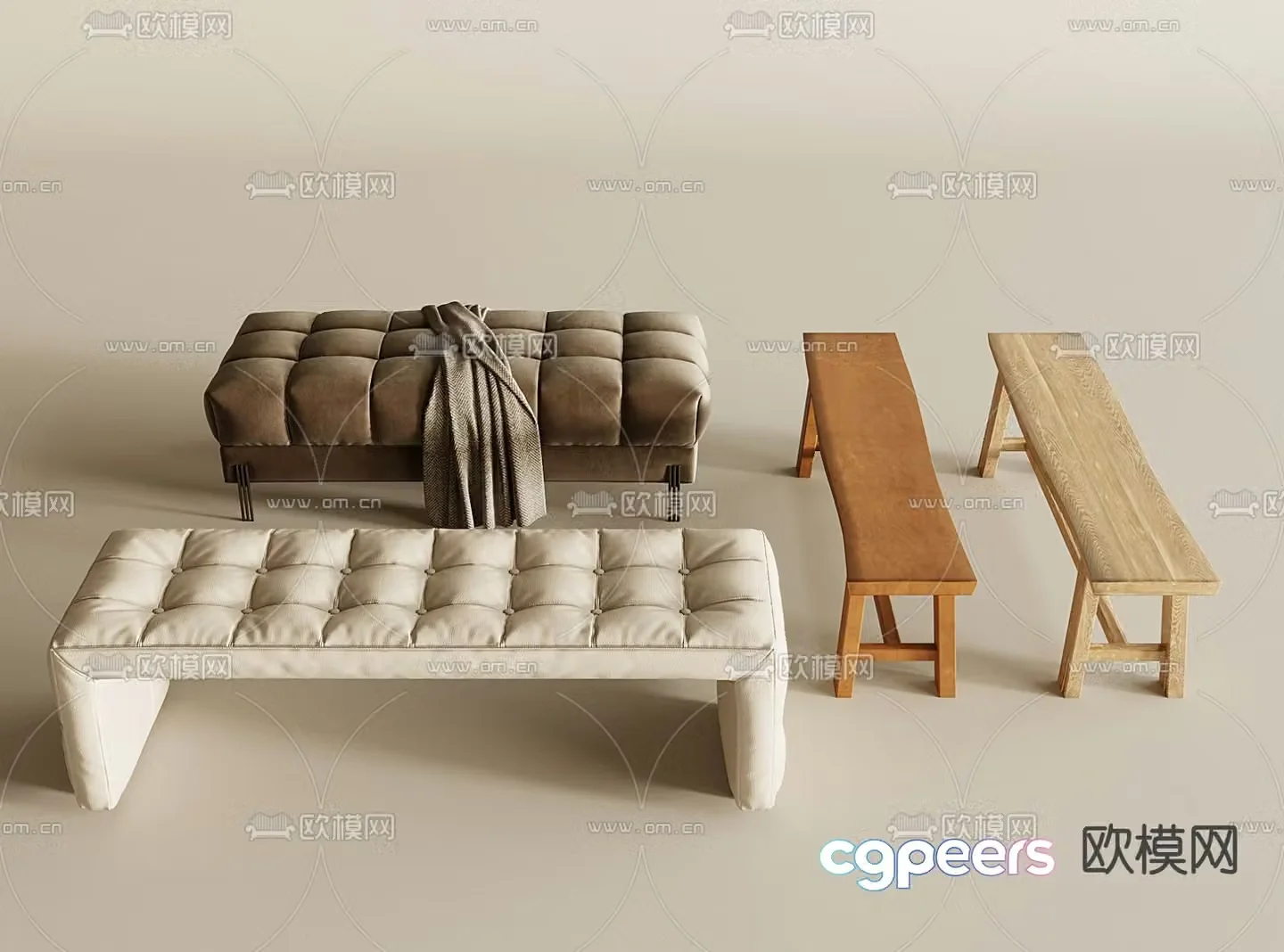 Nordic bed end stool sofa side stool solid wood bench 3d model