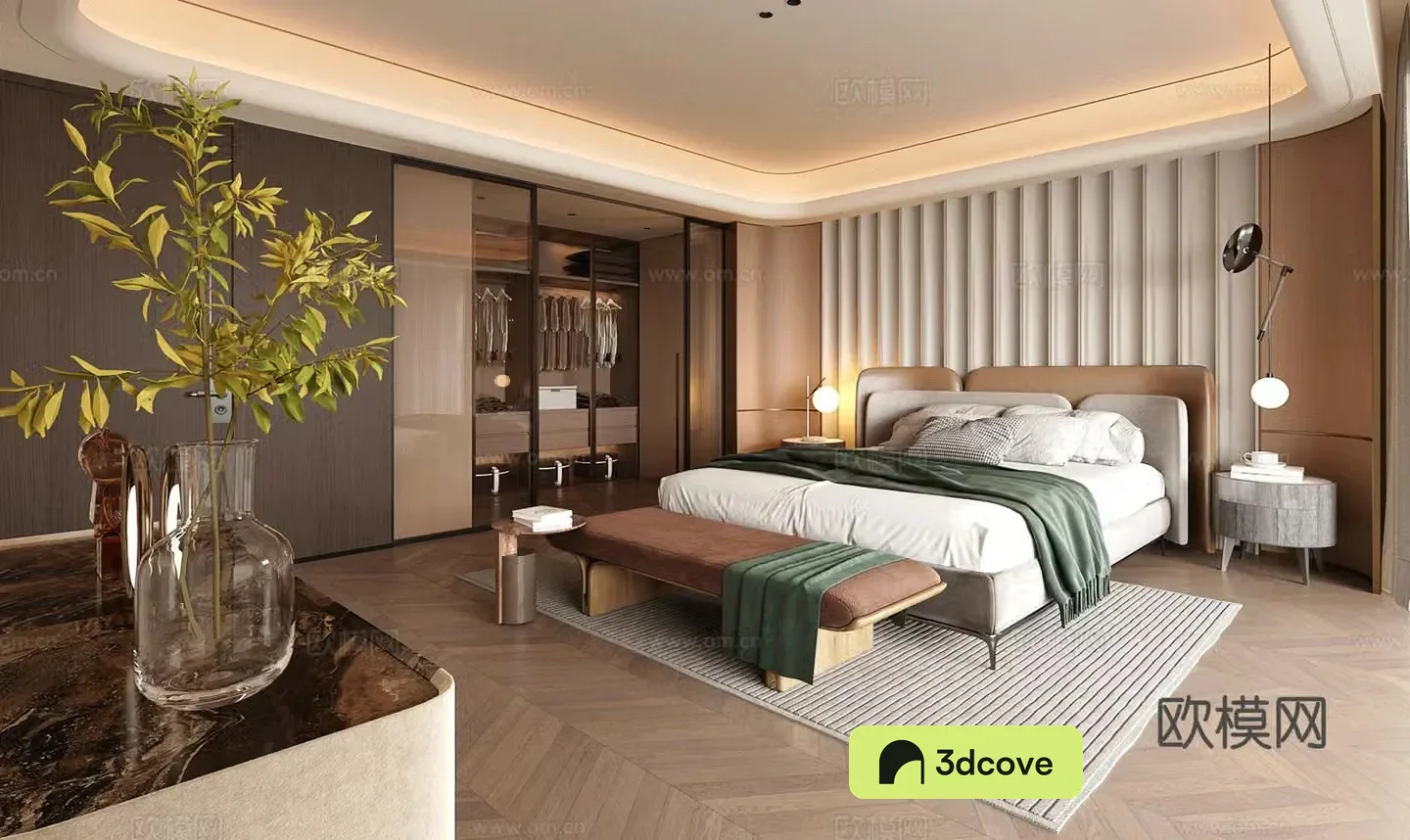 Modern Italian home bedroom Italian light luxury home bedroom Italian backrest double bed without owner light
