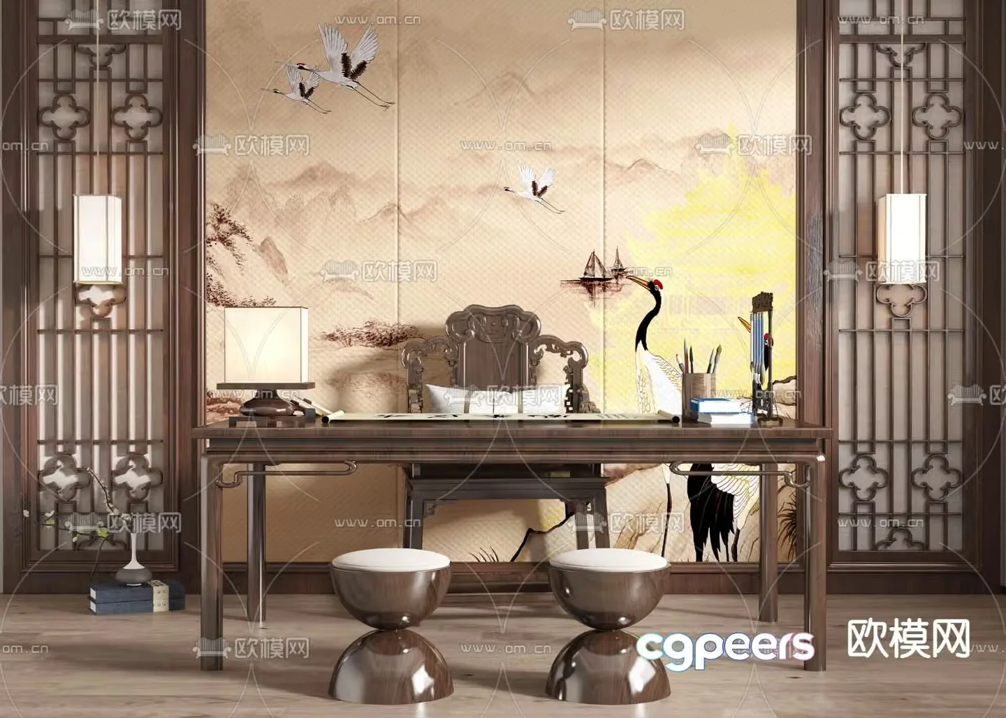 Chinese desk writing desk study table 3d model