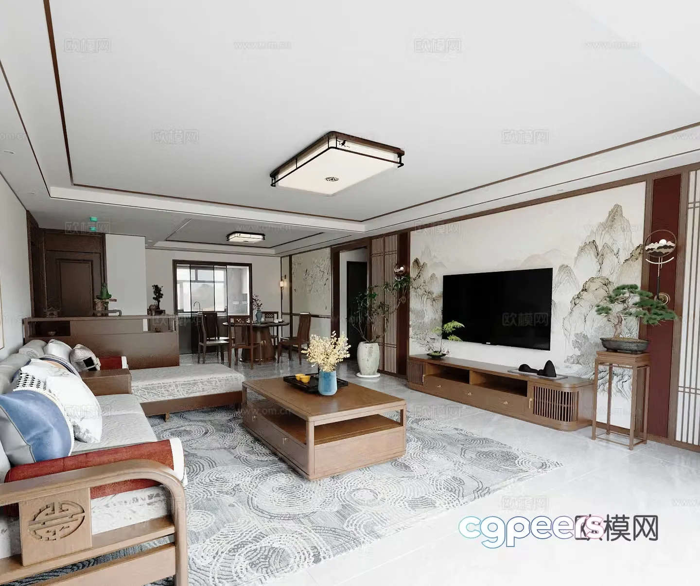 New Chinese style living and dining room 3D model