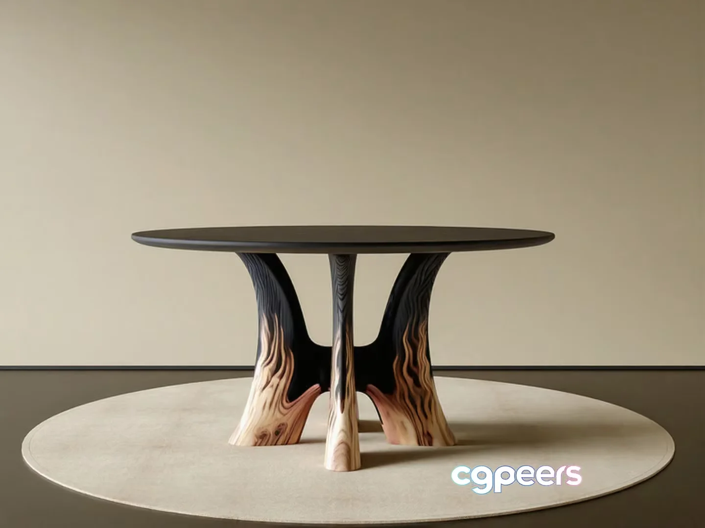 A Round Table With A Black Top And Wooden Legs 3D Model – 10212 – CORONA Render