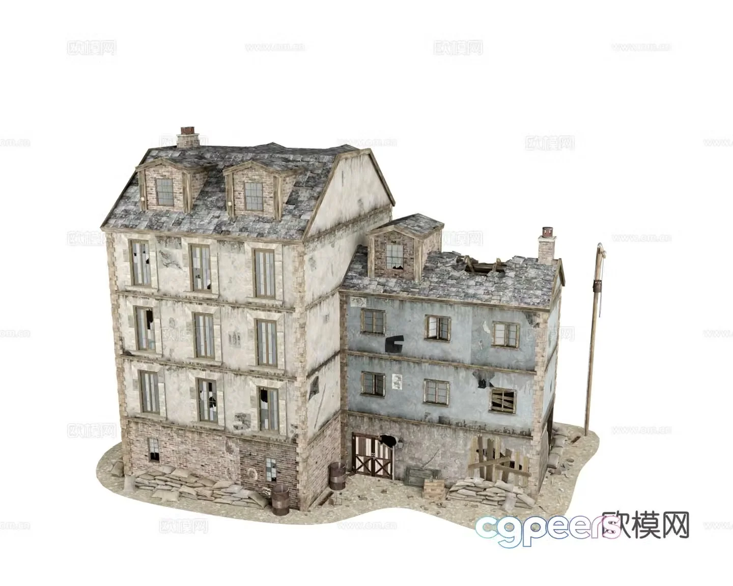 Residential Building Broken Residential Building 3D Model