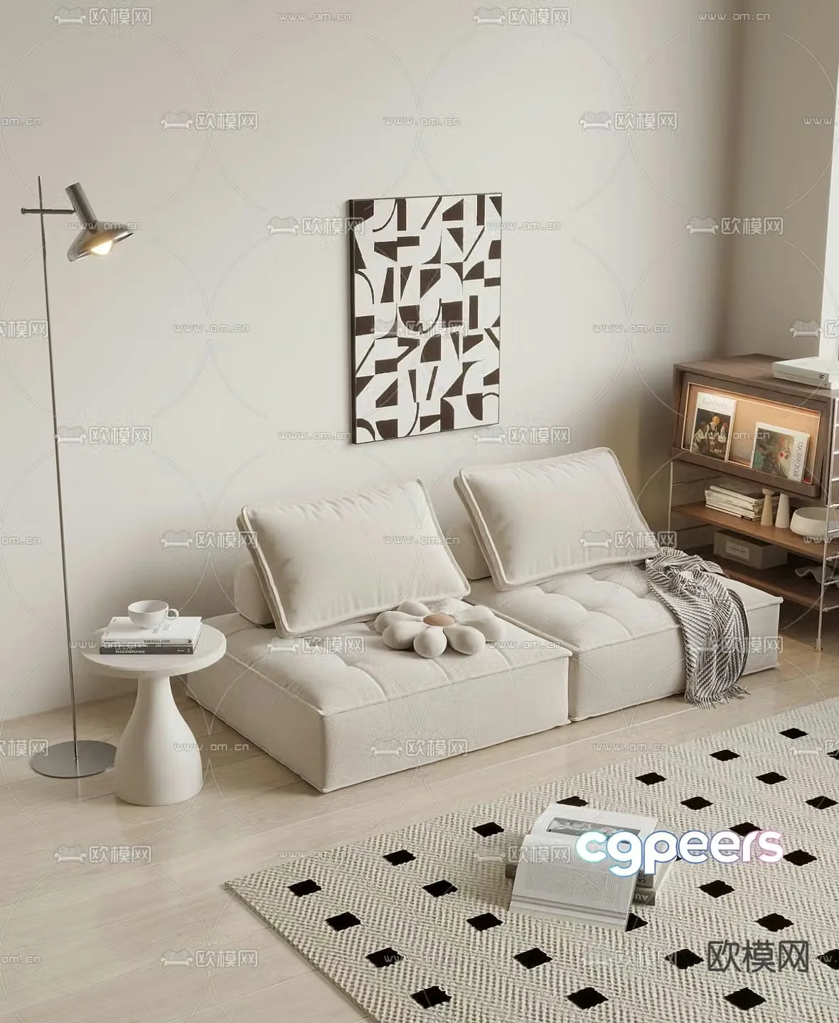 Cream style sofa double sofa 3d model