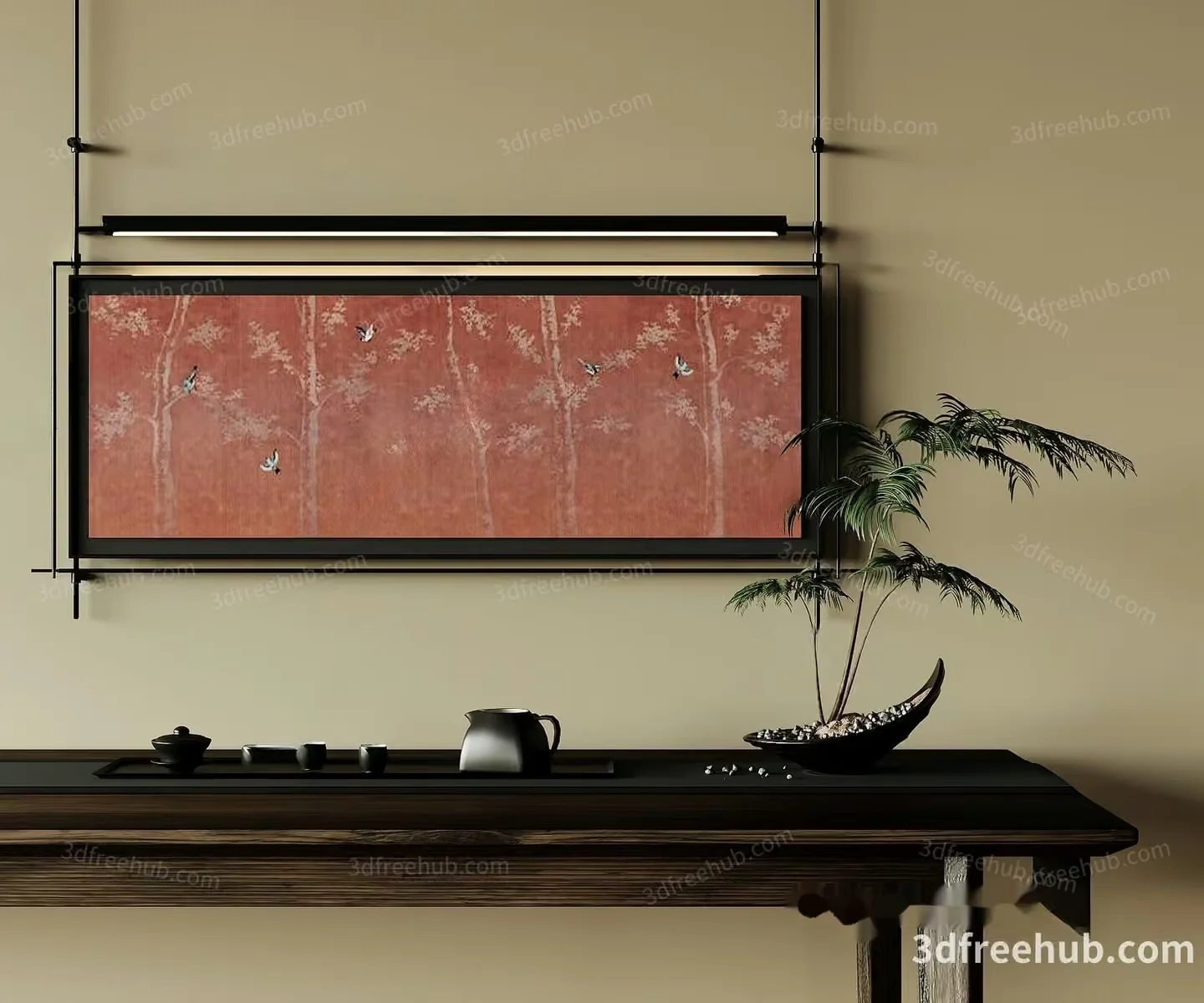 Modern Asian-Inspired Home Decor 3D Model – 3019 – VRAY Render