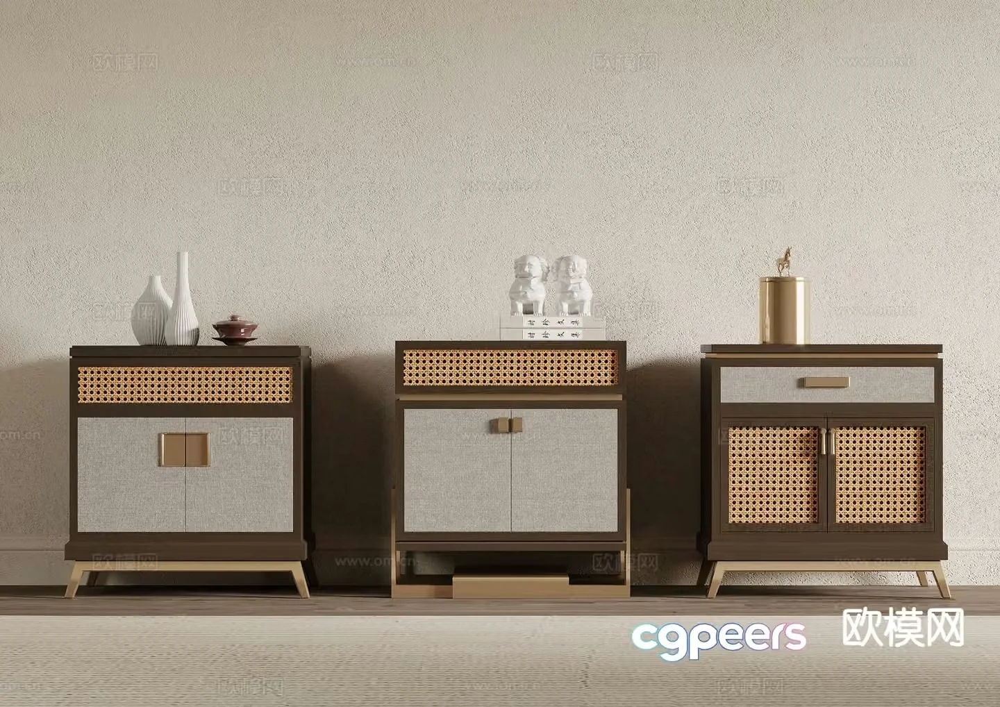New Chinese style bedside table 3d model