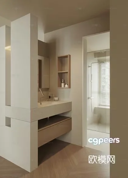 A Bathroom With A White Sink And A Bathtub 3D Model – 2564 – VRAY Render
