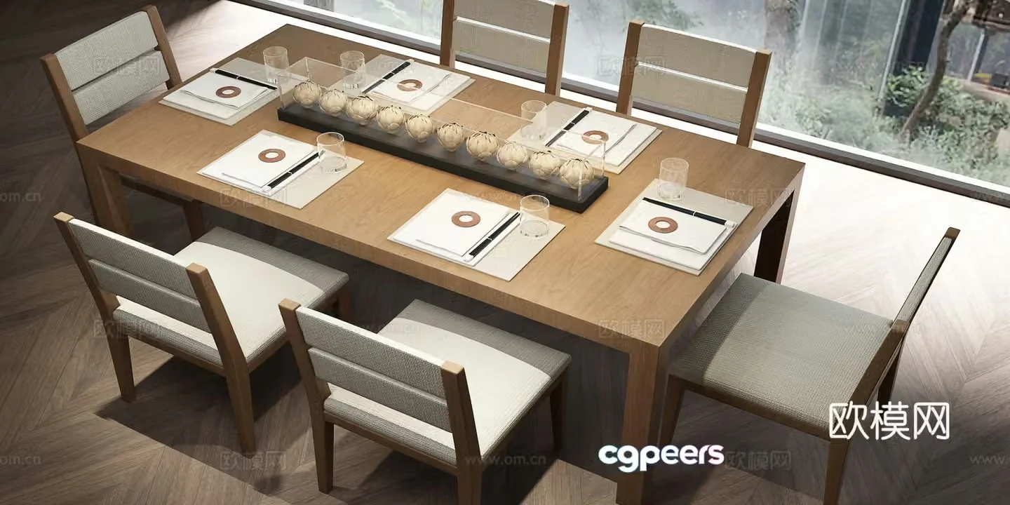 Song’s aesthetic dining table and chairs New Chinese dining table and chairs 3D model