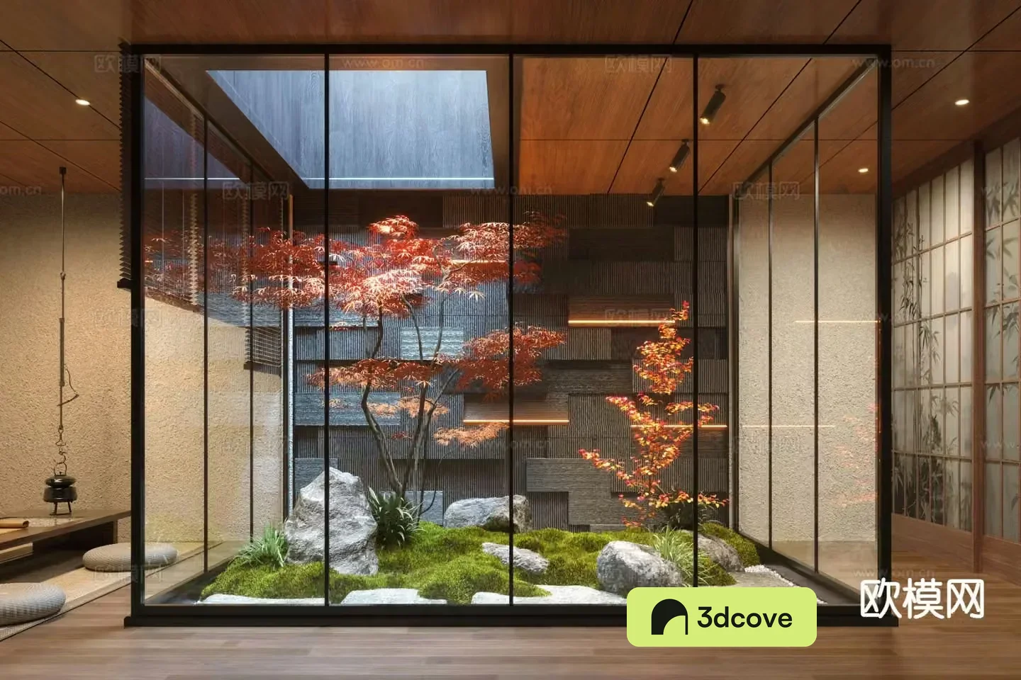 New Chinese style patio landscape red maple sketch