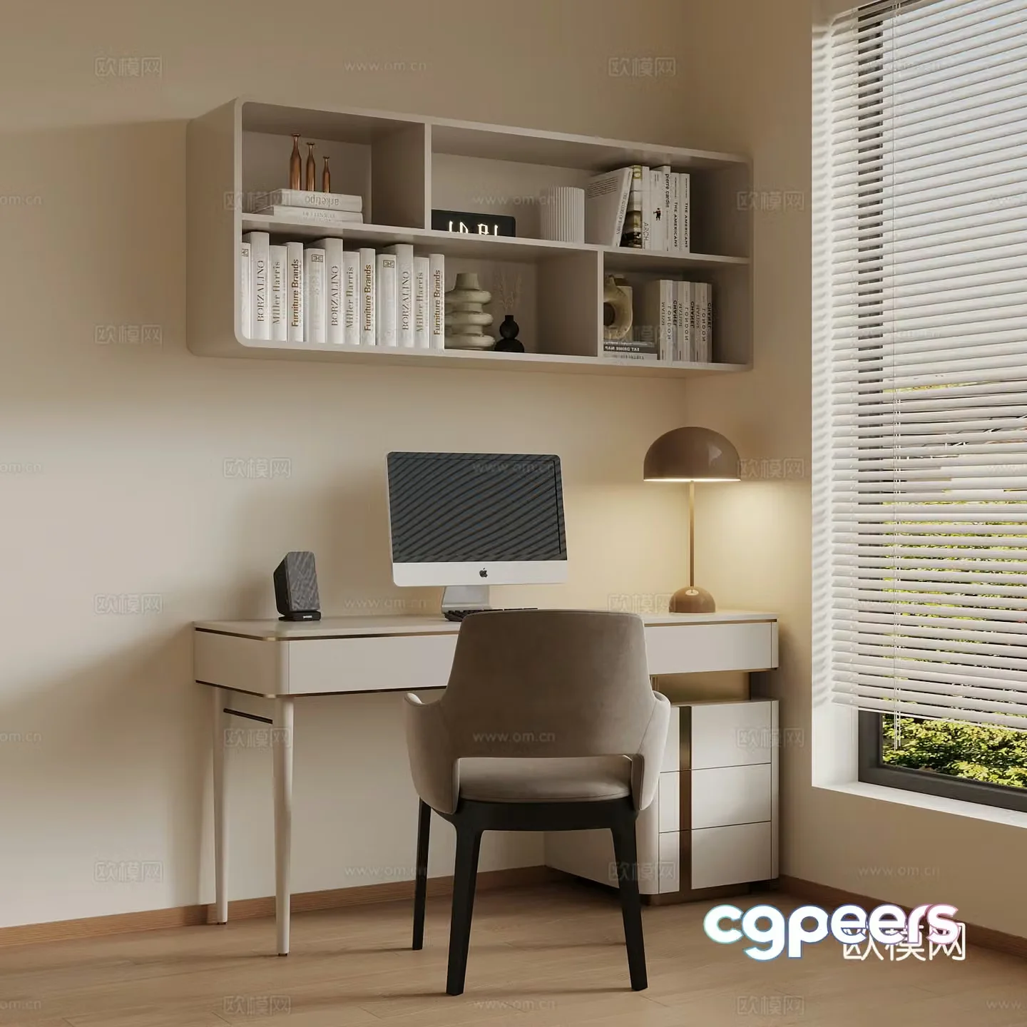 Modern desk bookshelf shelf 3d model