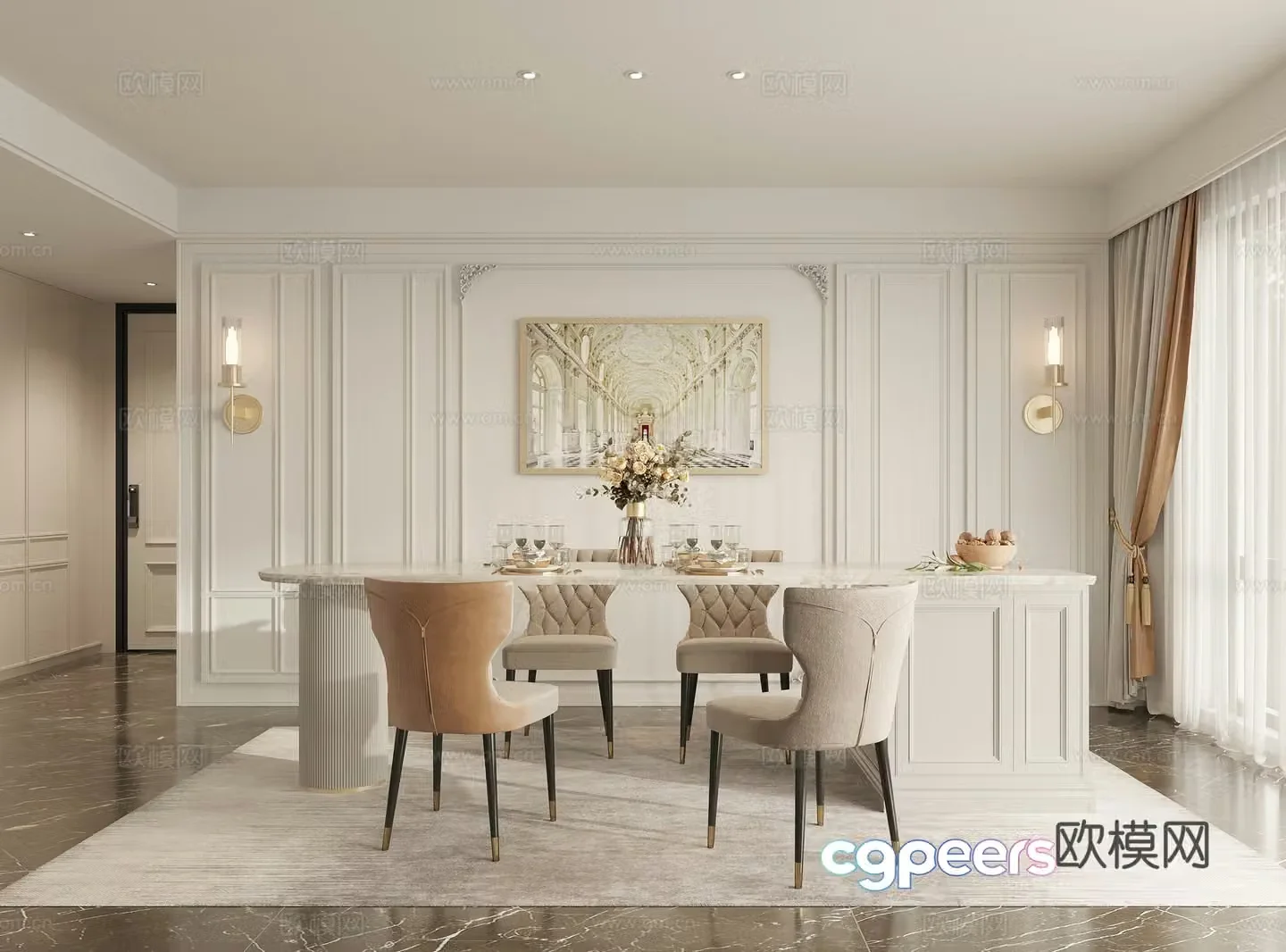Simple European restaurant dining table and chair European restaurant American restaurant 3D model