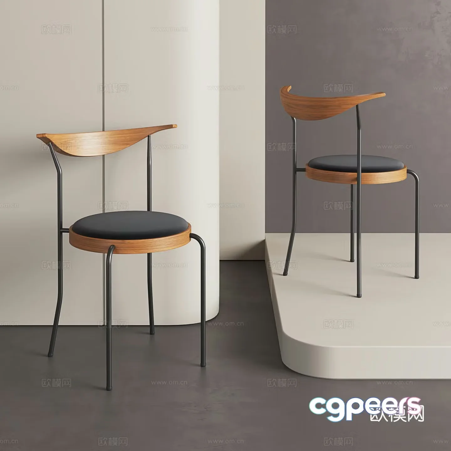 Retro style desk and chair modern dining chair simple dining chair solid wood chair medieval style single chair 3D model