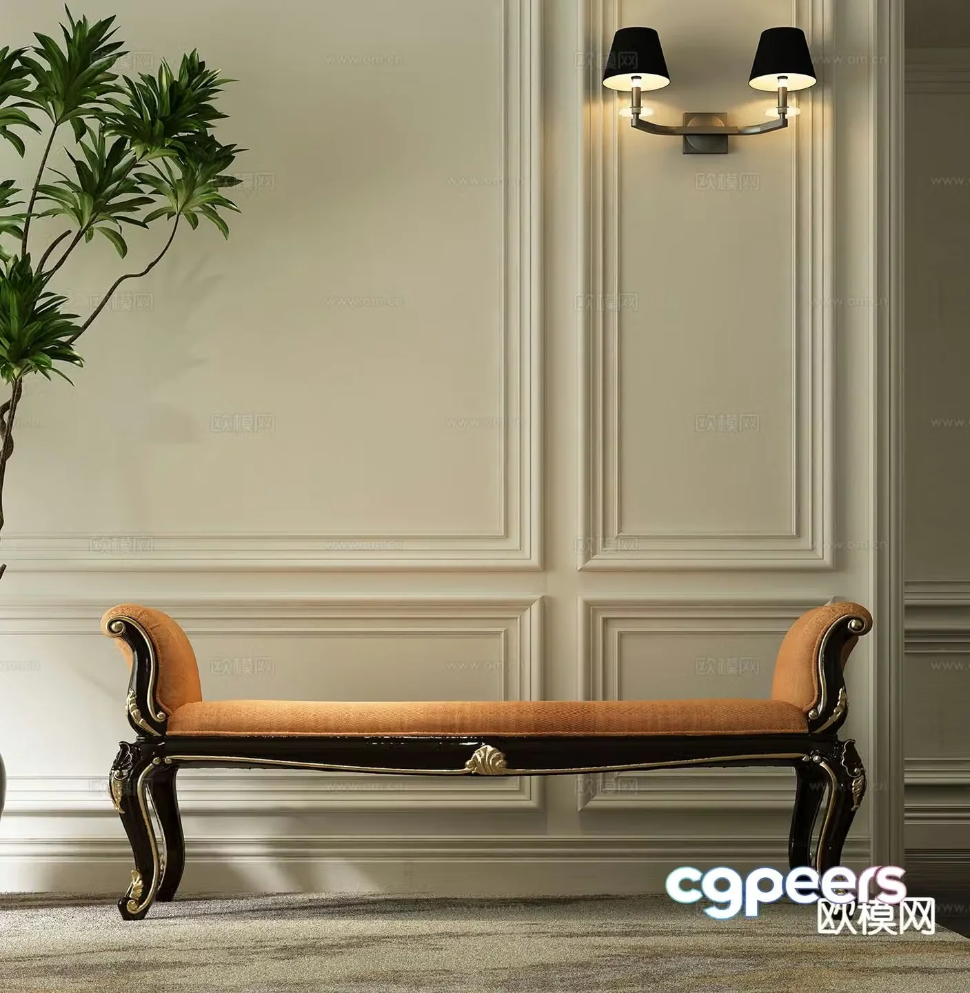 European classical bed bed end stool bench 3d model