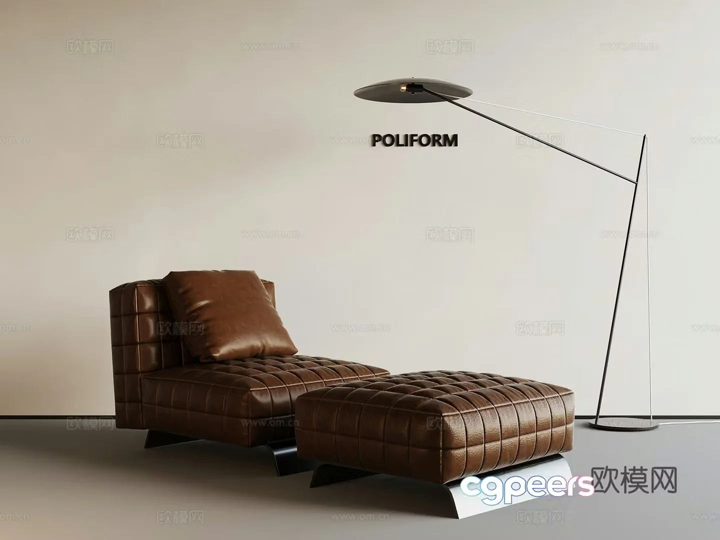 Leather lounge chair casual sofa floor lamp 3d model