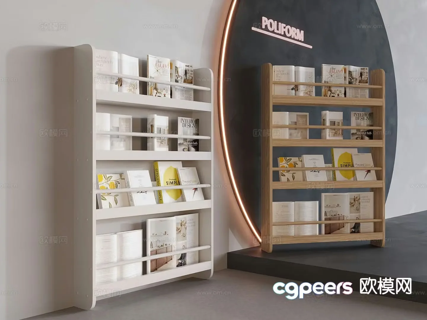 Modern bookshelf magazine rack 3d model