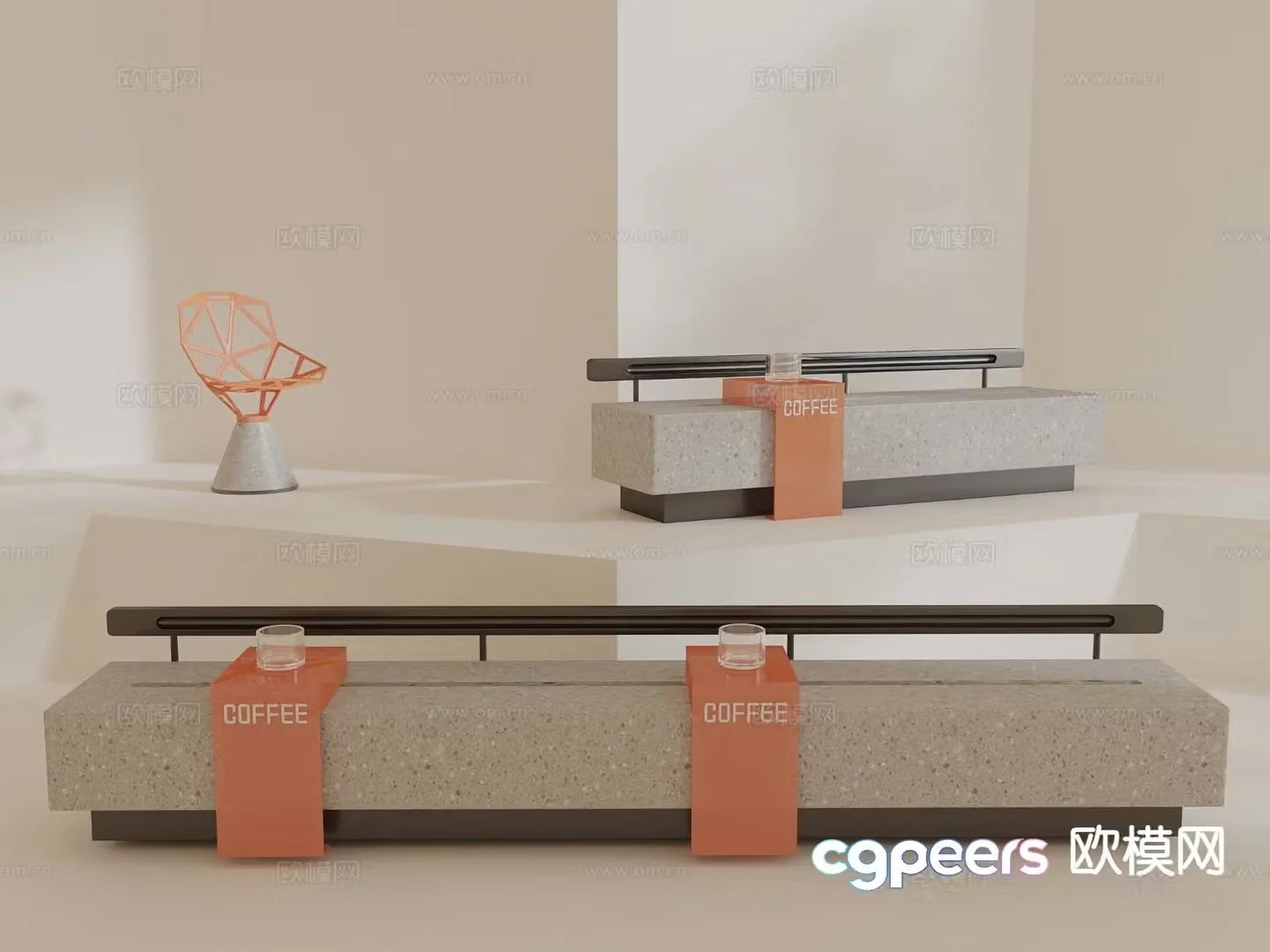 Cafe bench milk tea shop booth outdoor bench 3D model
