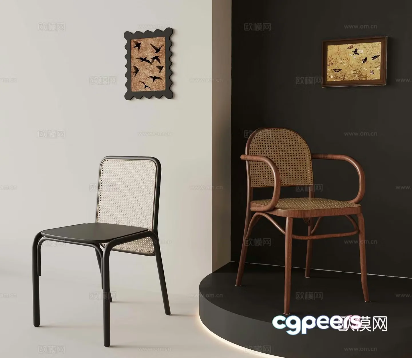 French medieval dining chair leisure chair rattan leisure chair 3d model