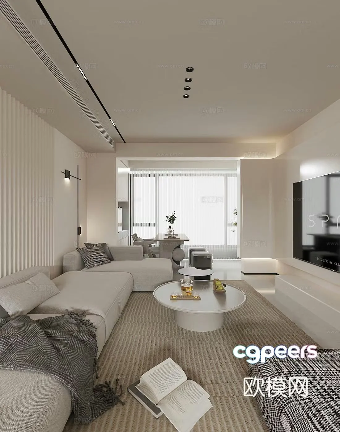 Modern minimalist living room sofa and coffee table combination light luxury home living room fabric sofa 3D model without a master light