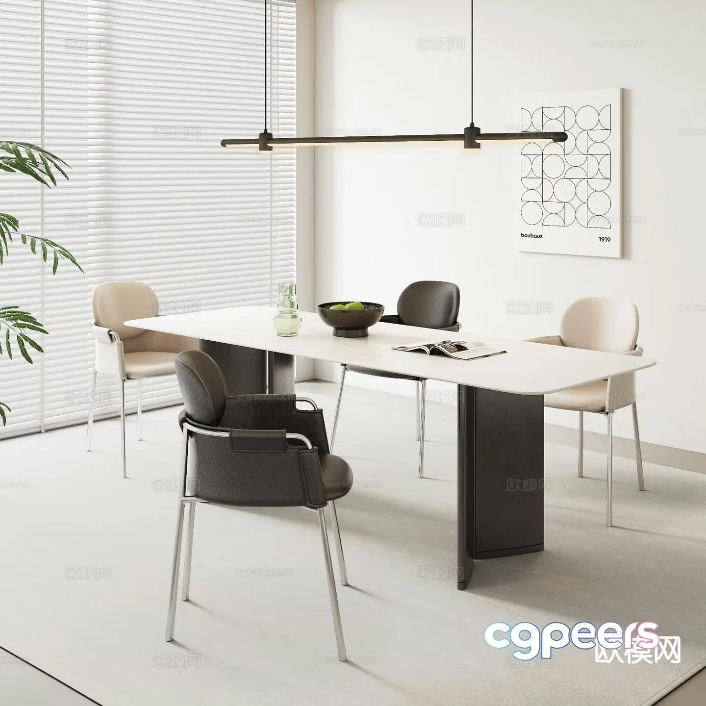 Italian minimalist dining table and chairs 3D model