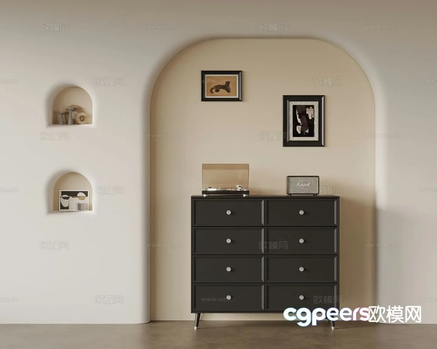 French side cabinet chest 3d model
