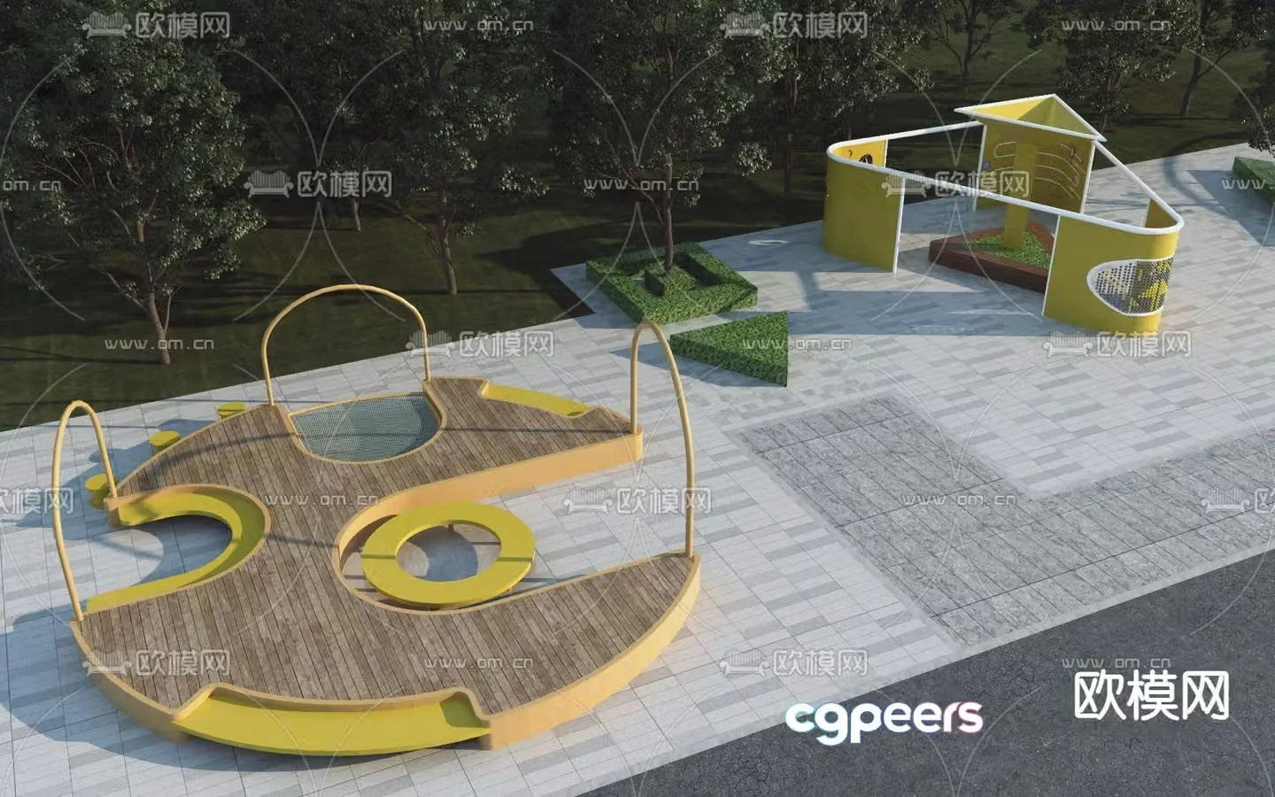 Modern business movement park landscape 3d model