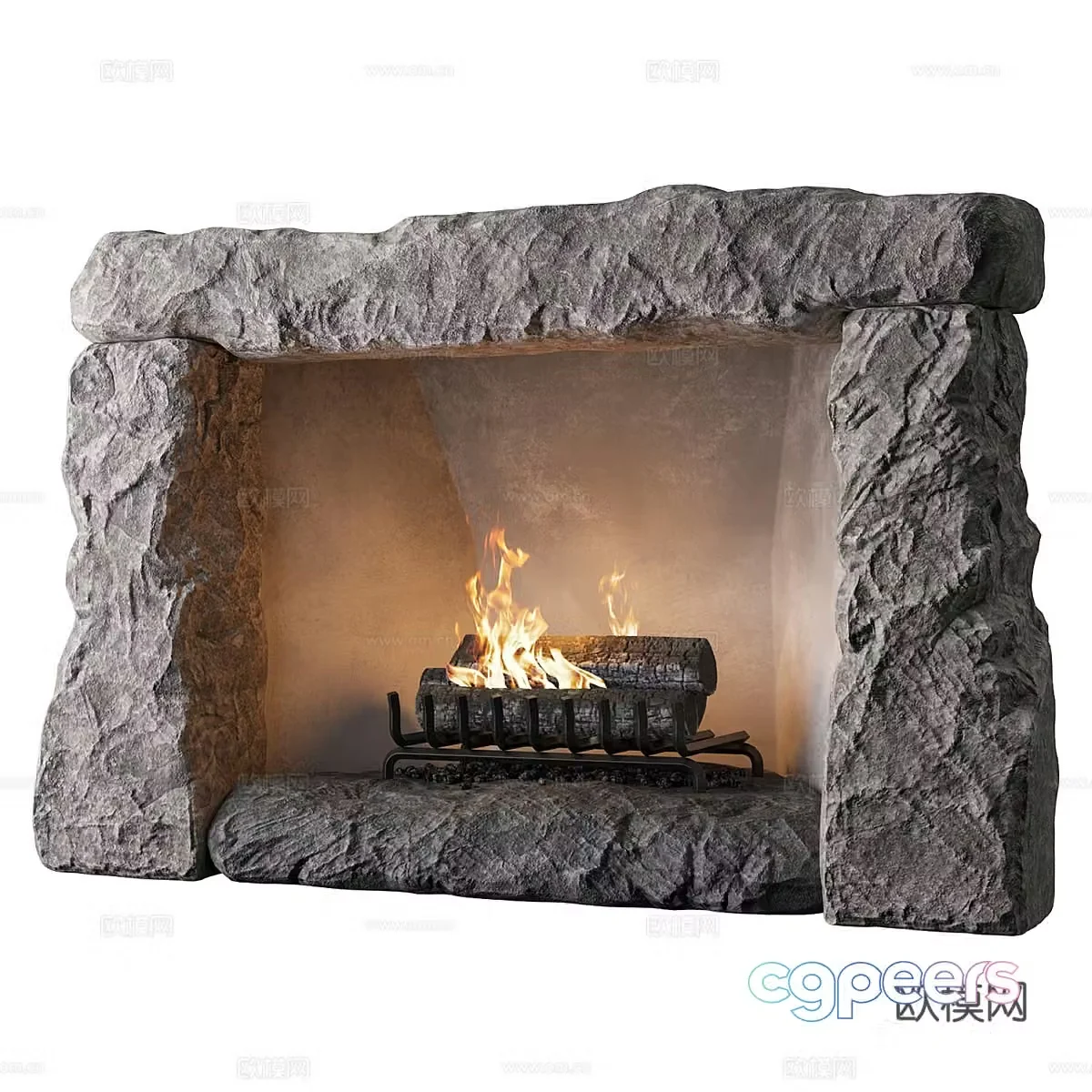 Modern Wasabi Stone Fireplace 3D Model