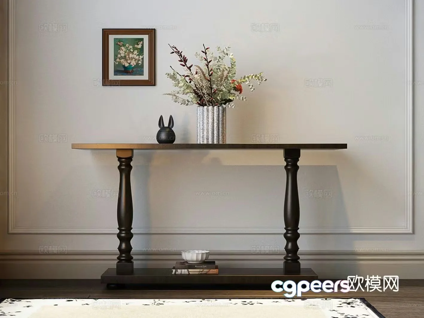 American style end view table 3D model