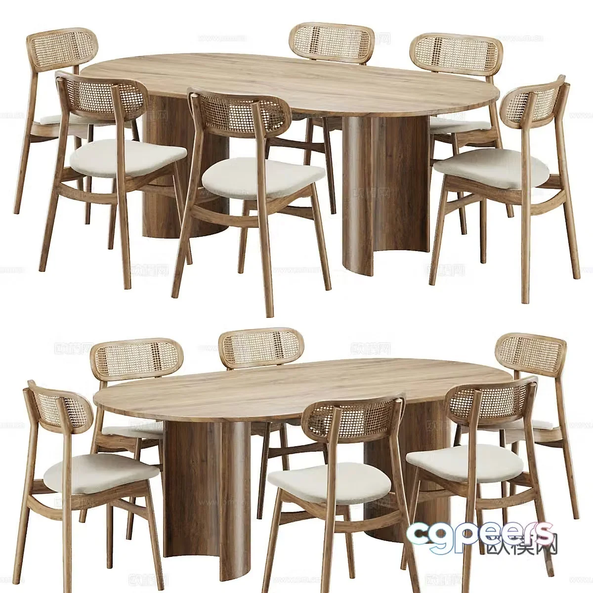 New Chinese-style solid wood dining table and chair 3D model
